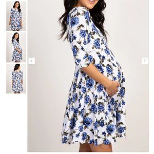 Ivory Rose Floral Scalloped Hem Maternity Dress